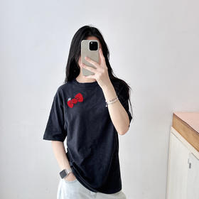 竹节棉高级灰植绒印花kitty控短袖T恤