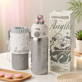 uooha悠哈简悦双饮纯钛保温杯星梦旋律-白黑 500ml