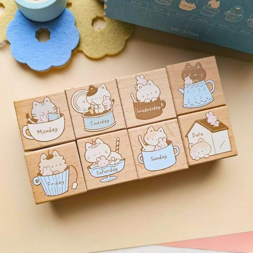 micia美日 咖啡杯貓貓一周星期彩色印章7入組 商品图1