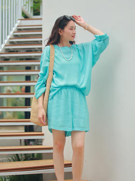 【抖音专属】新中式上衣+短裤（25708300+25709400d-清水蓝)