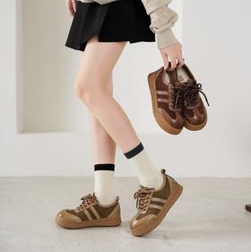 西村名物2025年秋季新款复古系带休闲鞋厚底增高百搭德训鞋T25CM31581