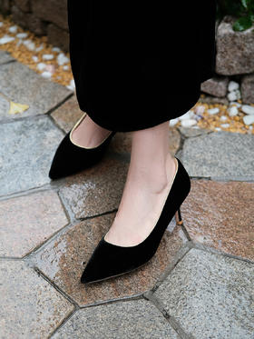 盛唐婧 | 墨阑-真丝丝绒高跟鞋(特殊商品不退不换)-[特价品]