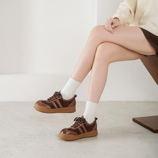 西村名物2025年秋季新款复古系带休闲鞋厚底增高百搭德训鞋T25CM31581 商品图1