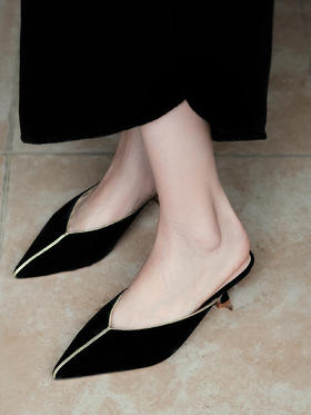 下架|盛唐婧 | 墨阑-真丝丝绒穆勒鞋(特殊商品不退不换)-[特价品]