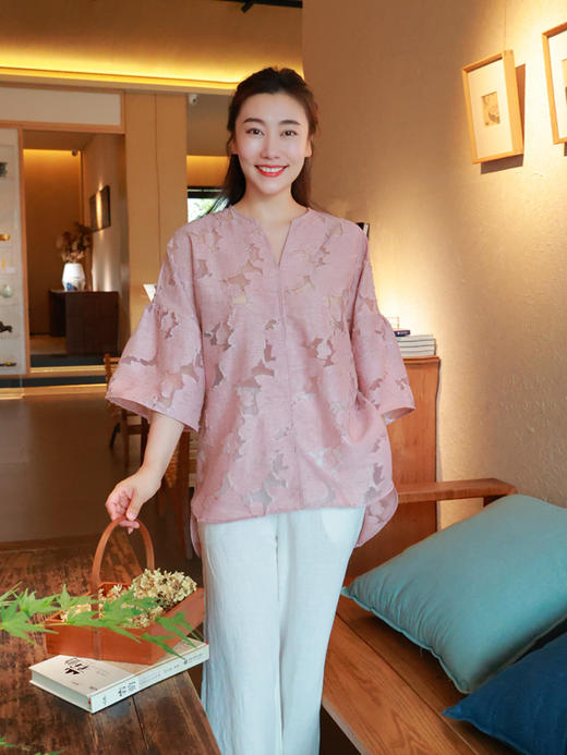 【抖音专属】新中式衬衣（25710320-合欢花） 商品图1