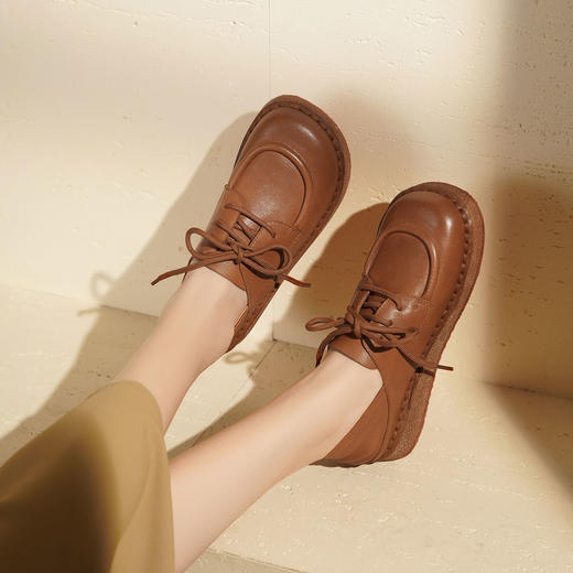 西村名物2025年秋季新款厚底气质学院风系带不累脚袋鼠鞋乐福鞋T25CM30861 商品图7