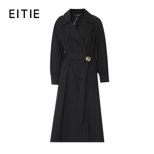 EITIE爱特爱黑白印花领带更显精致泡泡袖优雅风衣8304008 商品图3