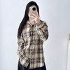 复古撞色格纹连帽长袖衬衫女25新款宽松休闲百搭中长款衬衣 商品缩略图1