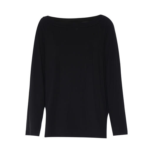 同款下架-EITIE爱特爱简约黑色慵懒宽松一字领莱赛尔长袖T恤衫秋季新款小上衣C2513820 商品图5