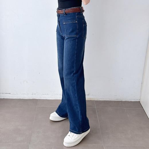 早秋新款配送编织腰带直筒修身显瘦牛仔裤 商品图4