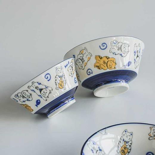 日本进口碗盘套装日式清新可爱手绘招财猫米饭碗汤碗小碟菜盘大盘美浓烧幸运猫散件 商品图2