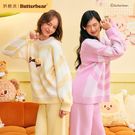 黄油小熊联名[爱心熊套头套装]秋冬萌趣爱心刺绣半边绒保暖秋冬 商品图0