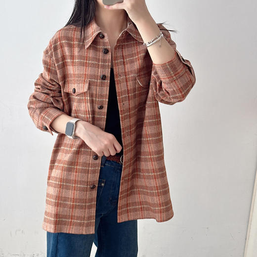 设计师款氛围感橘红格纹外套 商品图1