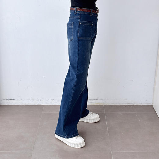 早秋新款配送编织腰带直筒修身显瘦牛仔裤 商品图3