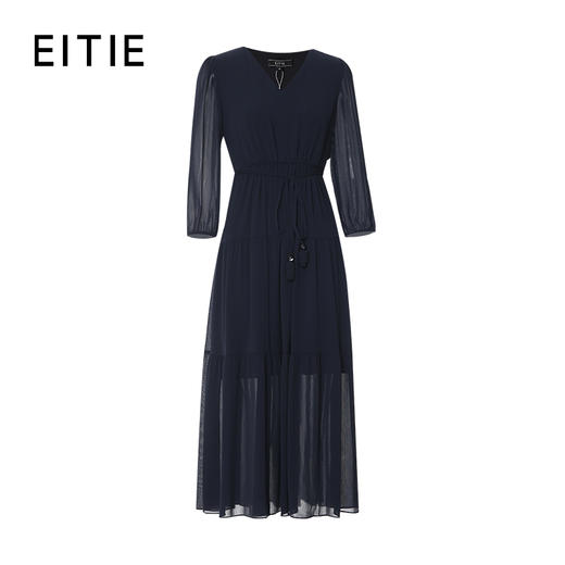 EITIE爱特爱舒适压褶宽松a字系带收腰显瘦连衣裙秋季新款8307001 商品图6