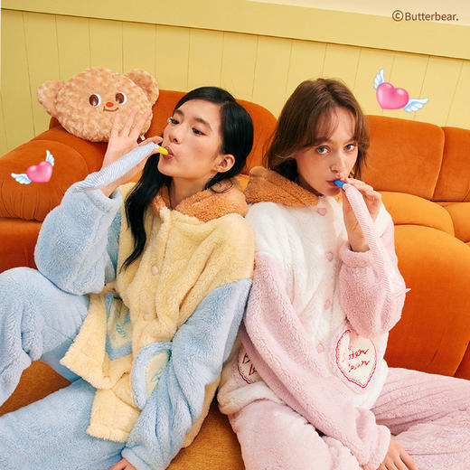 黄油小熊联名[天使熊连帽开襟睡衣]甜美可爱舒棉绒保暖秋冬 商品图1