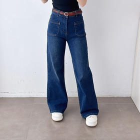 早秋新款配送编织腰带直筒修身显瘦牛仔裤