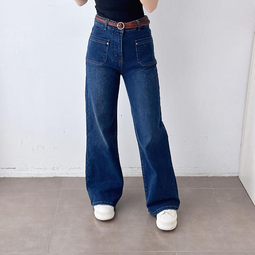 早秋新款配送编织腰带直筒修身显瘦牛仔裤 商品图0