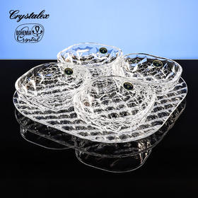 捷克进口零食水果盘玻璃托盘碗斗套装果碗送长辈宴会礼物波西米亚泰尼托盘5件套