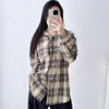 复古撞色格纹连帽长袖衬衫女25新款宽松休闲百搭中长款衬衣 商品缩略图2