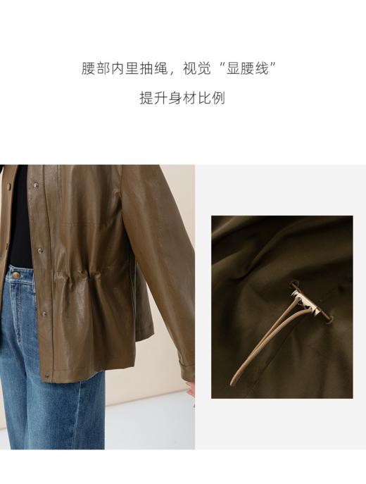 M1臣禾	【一手长皮衣】圆领抽绳PU皮利落中长款外套	JZ253010875预售7天左右 商品图8