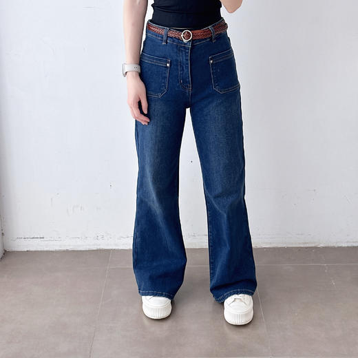 早秋新款配送编织腰带直筒修身显瘦牛仔裤 商品图2