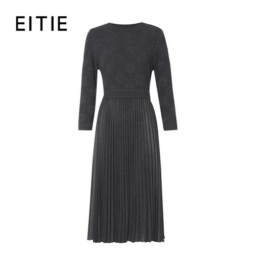 EITIE爱特爱圆领长袖针梭拼接假两件连衣裙8301007 商品图2