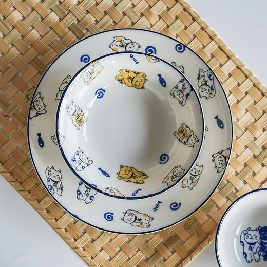 日本进口碗盘套装日式清新可爱手绘招财猫米饭碗汤碗小碟菜盘大盘美浓烧幸运猫散件 商品图1