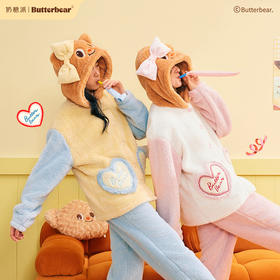 黄油小熊联名[天使熊连帽开襟睡衣]甜美可爱舒棉绒保暖秋冬