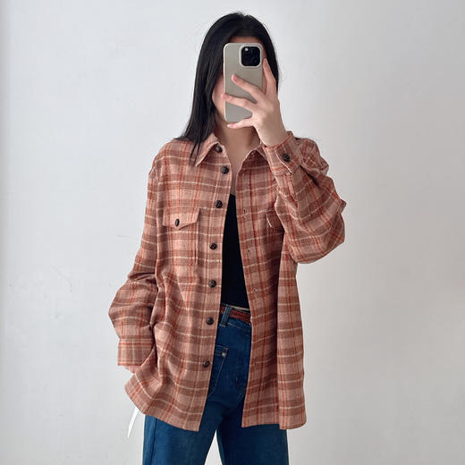 设计师款氛围感橘红格纹外套 商品图3