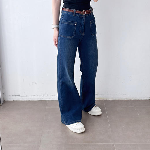 早秋新款配送编织腰带直筒修身显瘦牛仔裤 商品图1