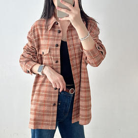 设计师款氛围感橘红格纹外套