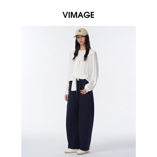 VIMAGE纬漫纪弯刀阔腿显瘦高腰慵懒舒适垂感休闲裤秋季新款V2405112 商品图1