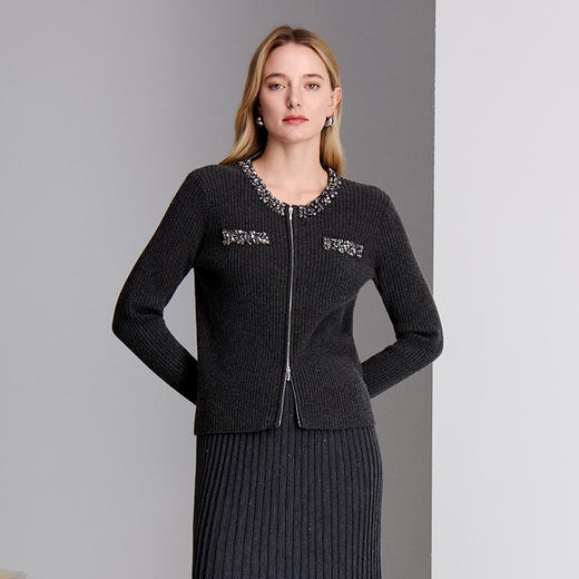 EITIE爱特爱门襟金属双头拉链珠钉钻设计针织衫8401106 商品图2