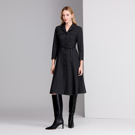 EITIE爱特爱小翻V领复古优雅收腰显瘦保暖秋冬新款连衣裙8407116 商品图1