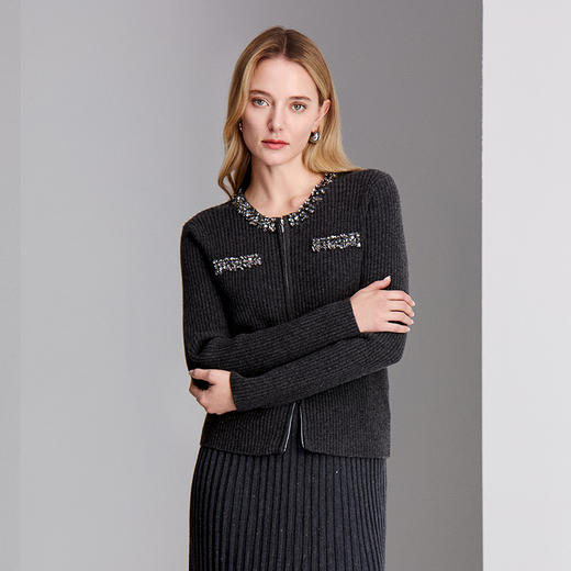 EITIE爱特爱门襟金属双头拉链珠钉钻设计针织衫8401106 商品图5