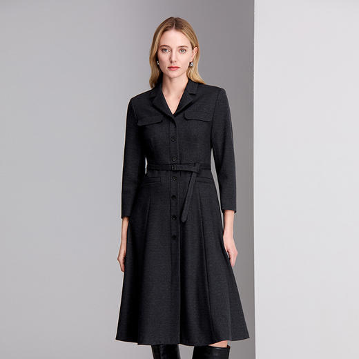 EITIE爱特爱小翻V领复古优雅收腰显瘦保暖秋冬新款连衣裙8407116 商品图5