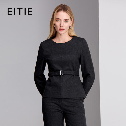 EITIE爱特爱简洁圆领分割设计配腰带收腰显瘦上衣8413104 商品图0