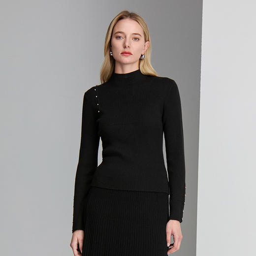 EITIE爱特爱半高领单侧带金属扣饰设计年轻时尚针织衫8401105 商品图5
