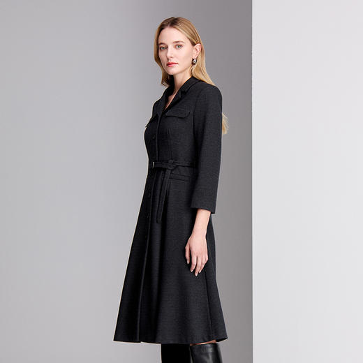 EITIE爱特爱小翻V领复古优雅收腰显瘦保暖秋冬新款连衣裙8407116 商品图2