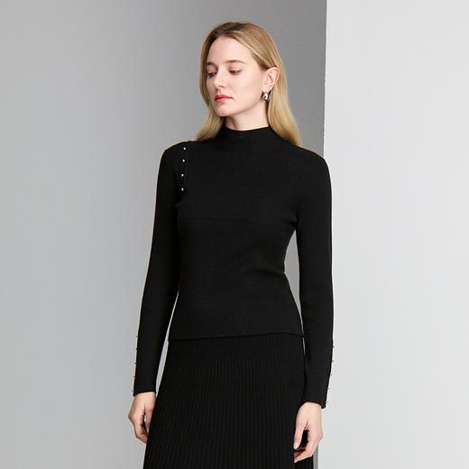 EITIE爱特爱半高领单侧带金属扣饰设计年轻时尚针织衫8401105 商品图3