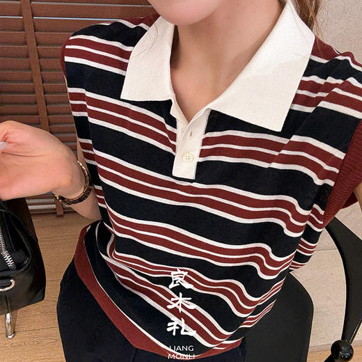 【不退不换】良木礼条纹无袖上衣（X7404） 商品图1