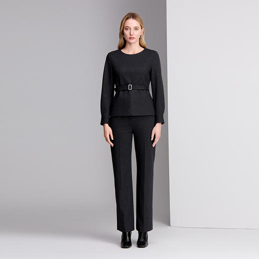 EITIE爱特爱简洁圆领分割设计配腰带收腰显瘦上衣8413104 商品图1