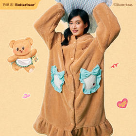 奶糖派[围裙熊睡袍]女冬保暖家居服黄油小熊联名新款长款女斗篷睡袍