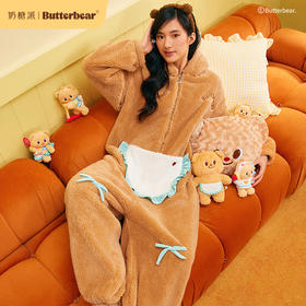 奶糖派[围裙熊连体裤]睡衣女冬季保暖家居服黄油小熊联名新款毛绒连体衣