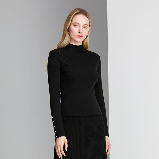 EITIE爱特爱半高领单侧带金属扣饰设计年轻时尚针织衫8401105 商品图2