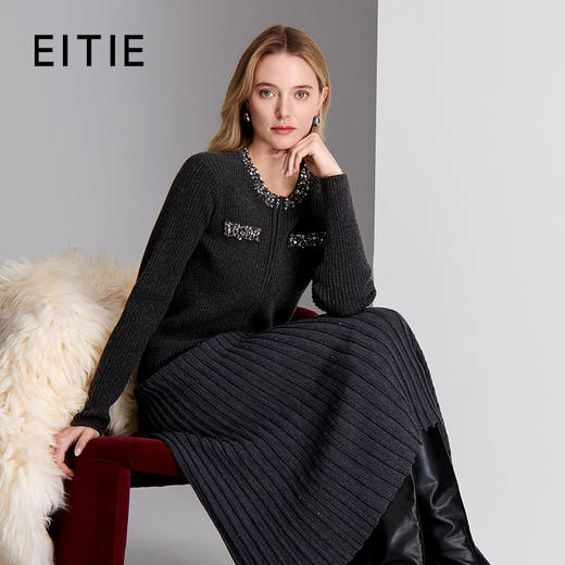 EITIE爱特爱门襟金属双头拉链珠钉钻设计针织衫8401106 商品图0