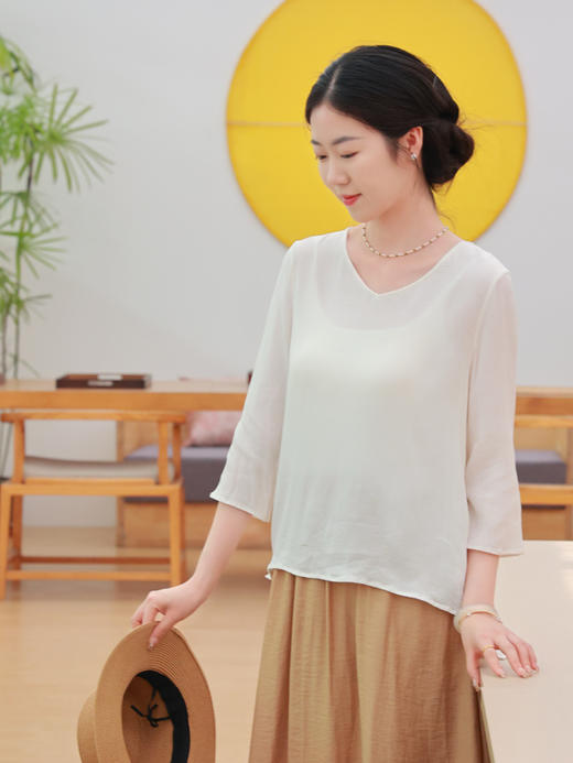 【抖音专属】新中式上衣（22708345D-缎白） 商品图0