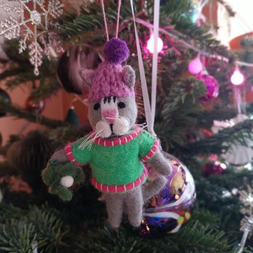北京仓｜Felt So Good-Mistletoe Meows Cat-霓虹毛衣 小猫 羊毛毡 挂件［英国设计师］ 商品图1