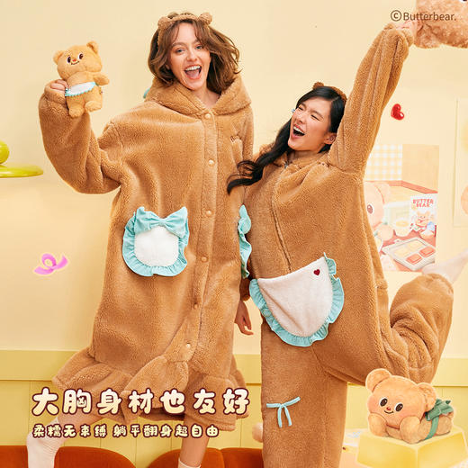 奶糖派[围裙熊睡袍]女冬保暖家居服黄油小熊联名新款长款女斗篷睡袍 商品图4